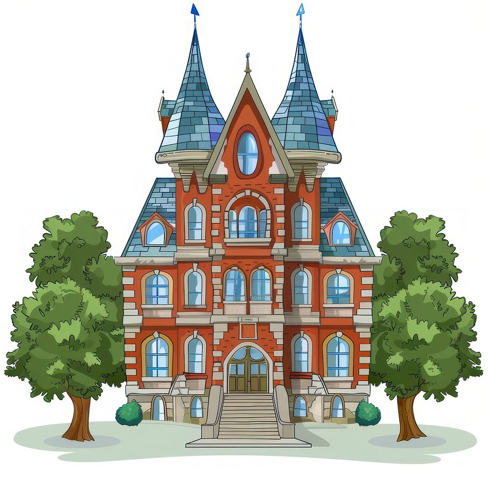 Cartoon of university architecture building house.