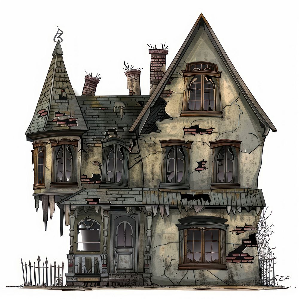 Cartoon of abandoned house architecture building cottage.