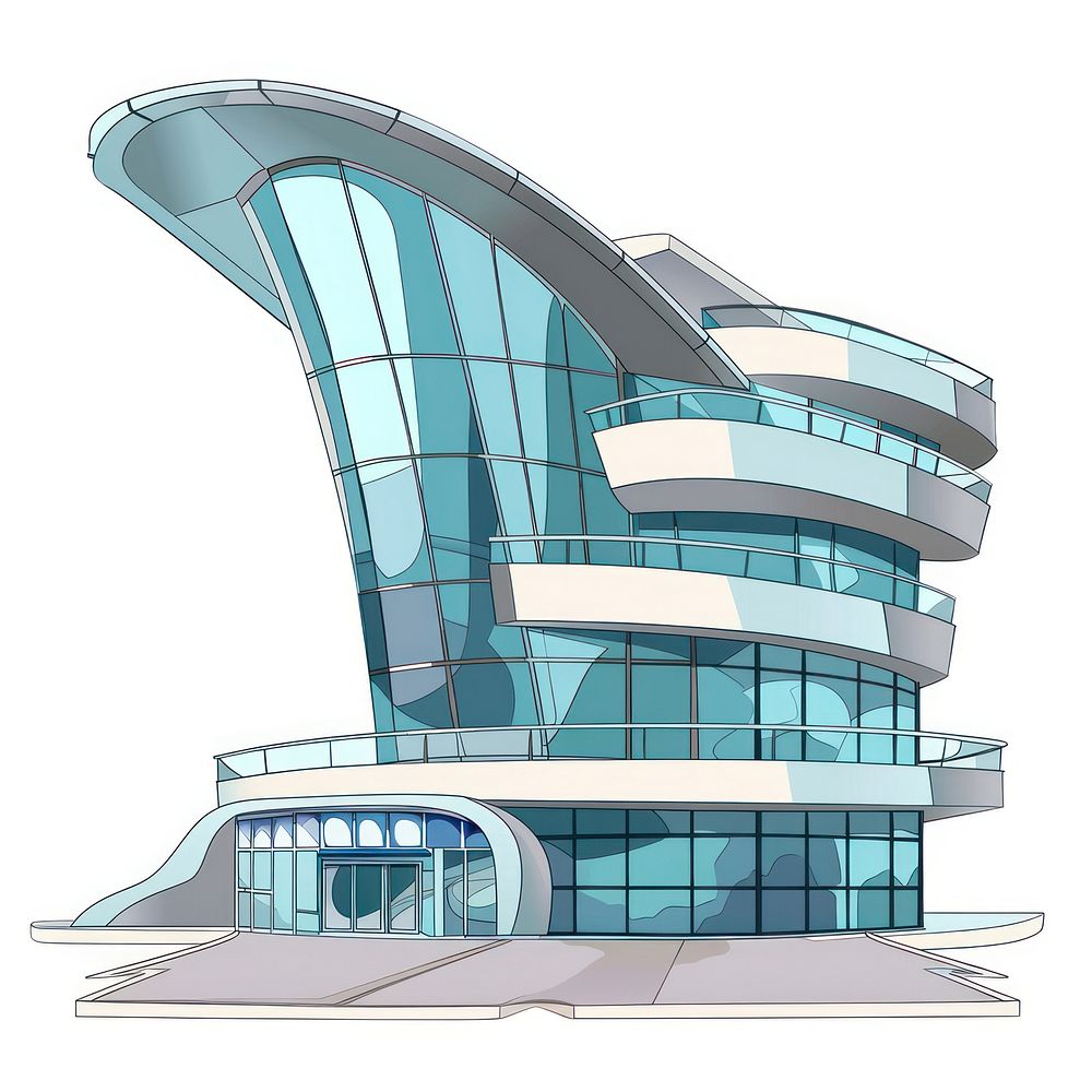 Cartoon of airport architecture building city.