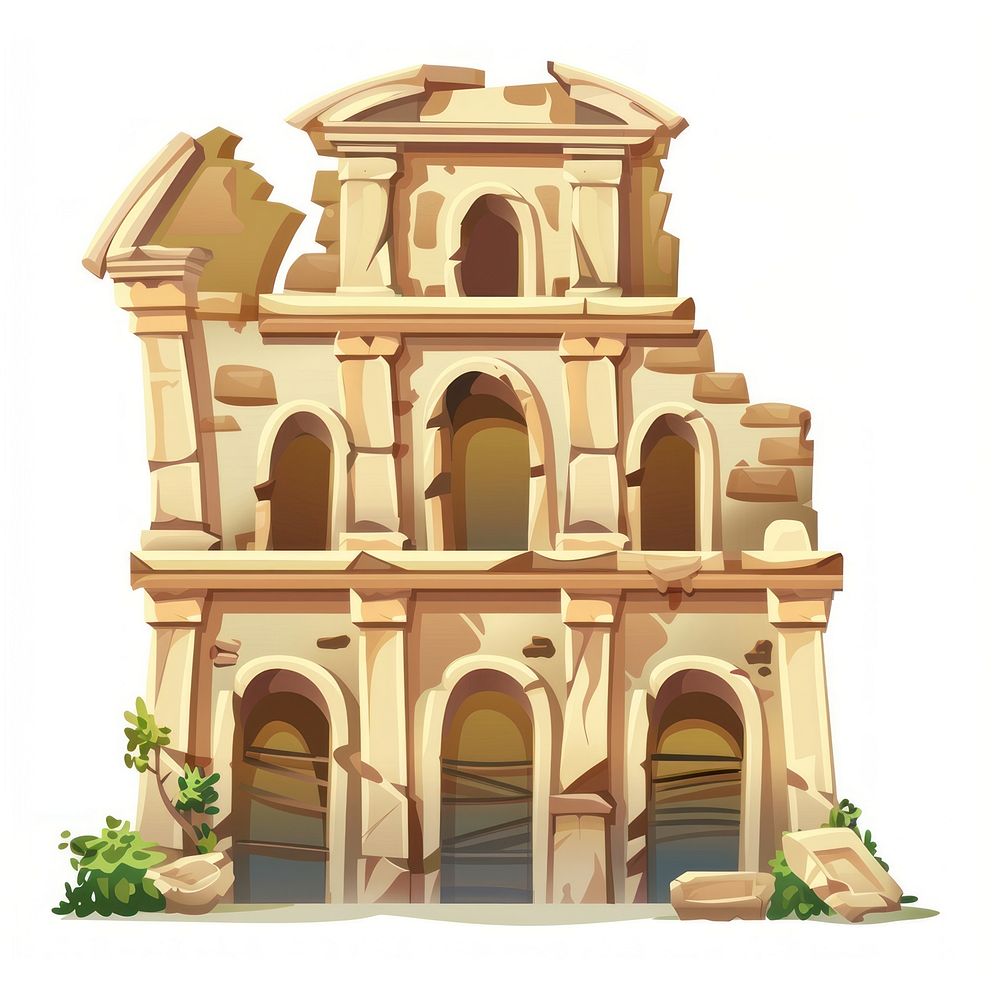 Cartoon of ancient ruins architecture building house.