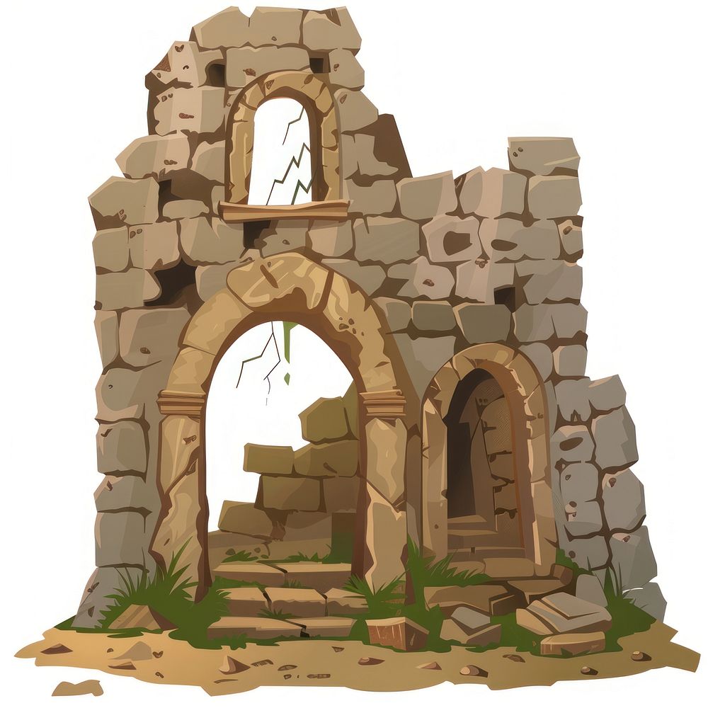 Cartoon of ancient ruins architecture building wall.