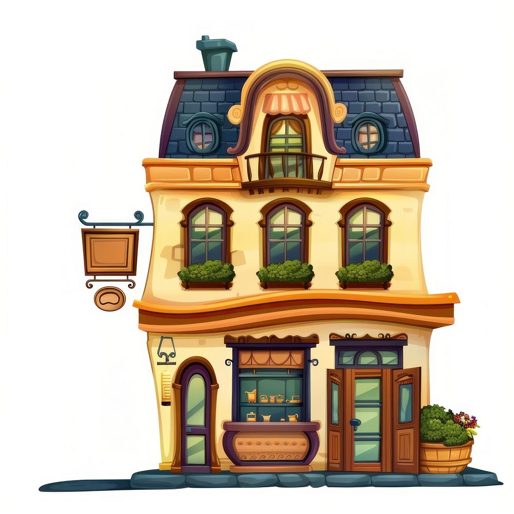 Cartoon of antique shop architecture building house.