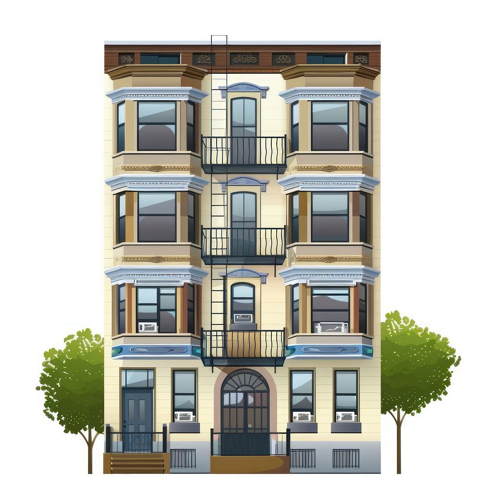Cartoon of apartment architecture building window.