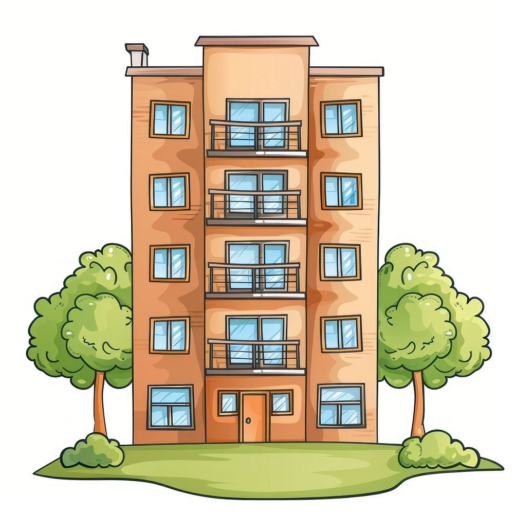 Cartoon of apartment architecture building city.