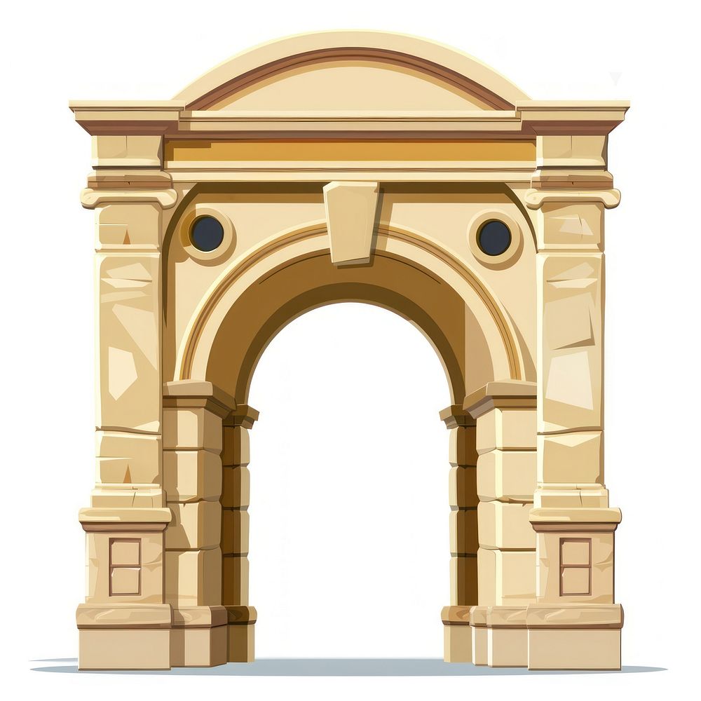 Cartoon of arch architecture building white background.