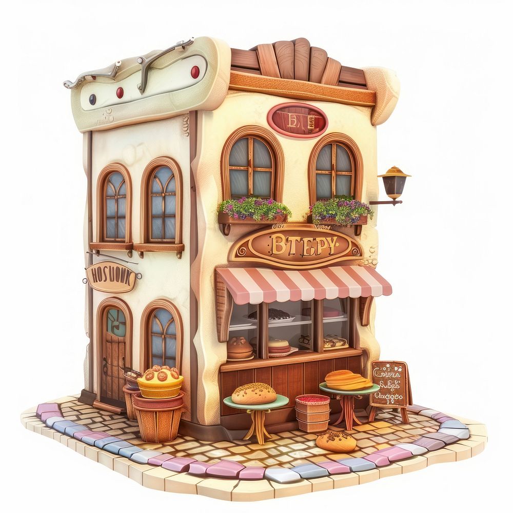 Cartoon of bakery shop architecture restaurant building.