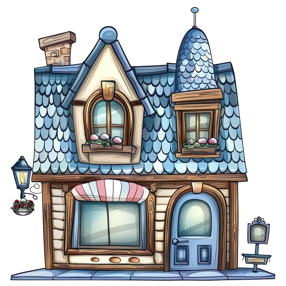 Cartoon of barber shop architecture building house.