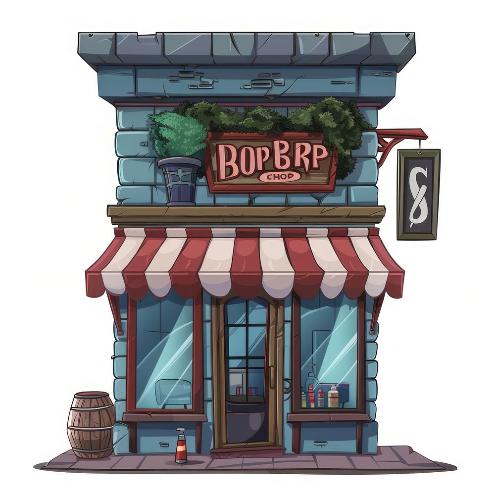 Cartoon of barber shop architecture building restaurant.