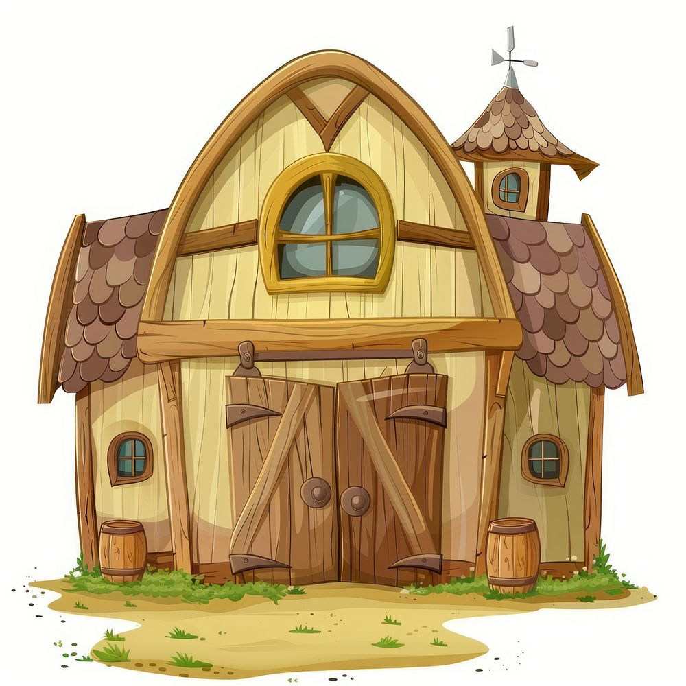 Cartoon of barn architecture building outdoors.