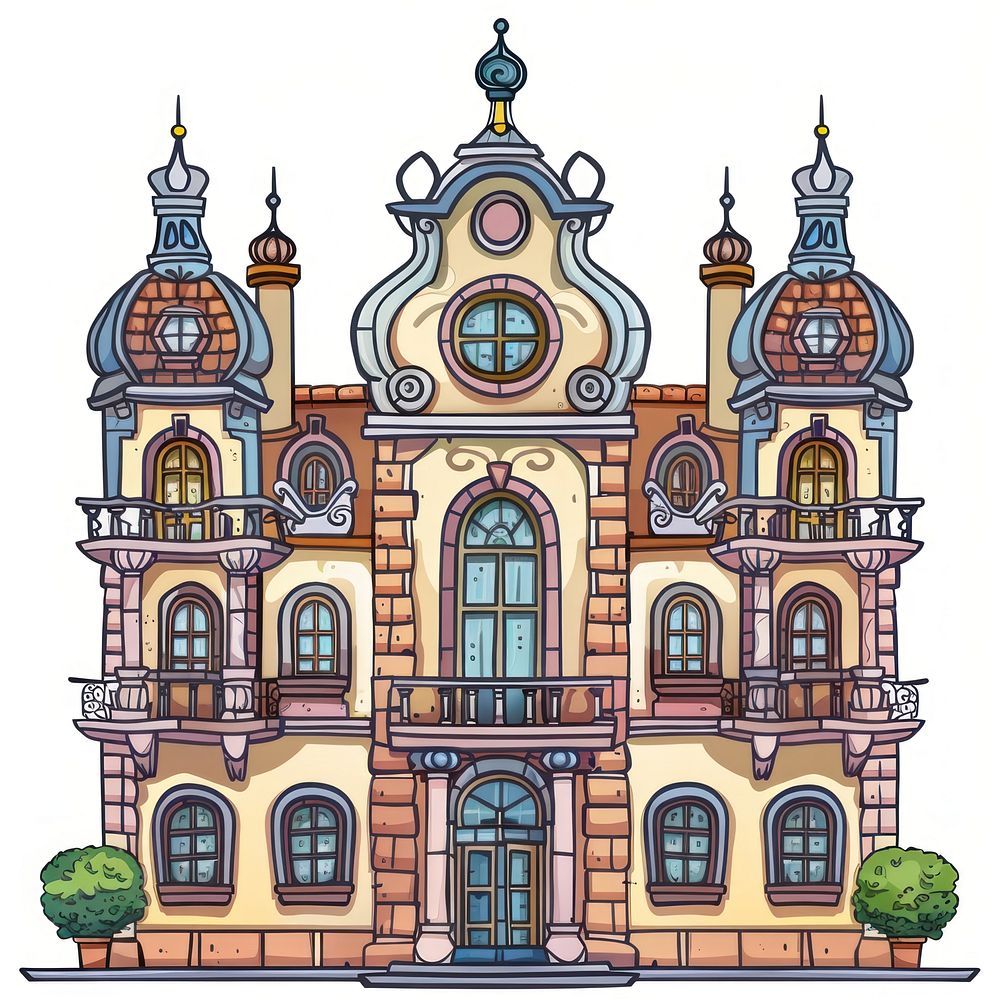 Cartoon of baroque architecture building drawing.