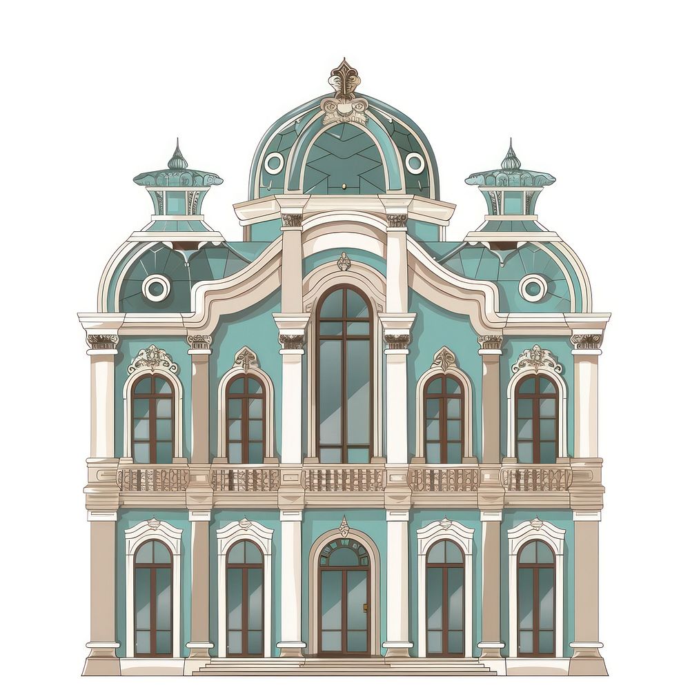 Cartoon of baroque architecture building city.