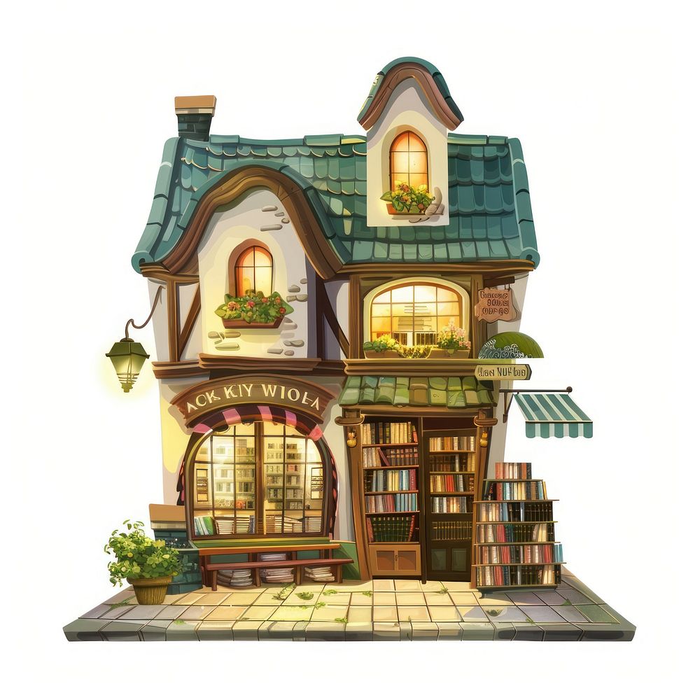 Cartoon of book store architecture building house.