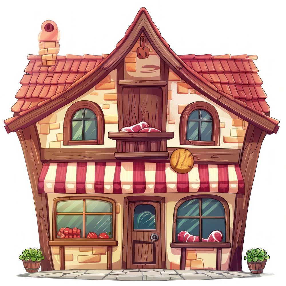 Cartoon of butchery architecture building house.