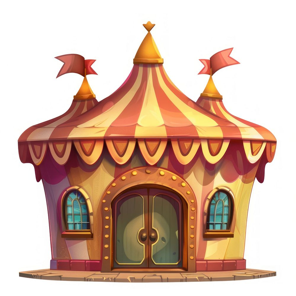 Cartoon of circus architecture building carousel.