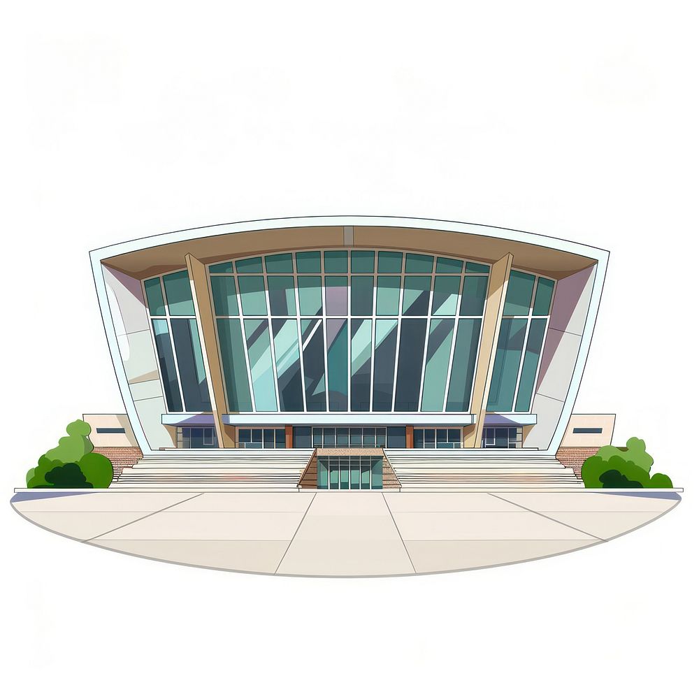 Cartoon of concert hall architecture building white background.