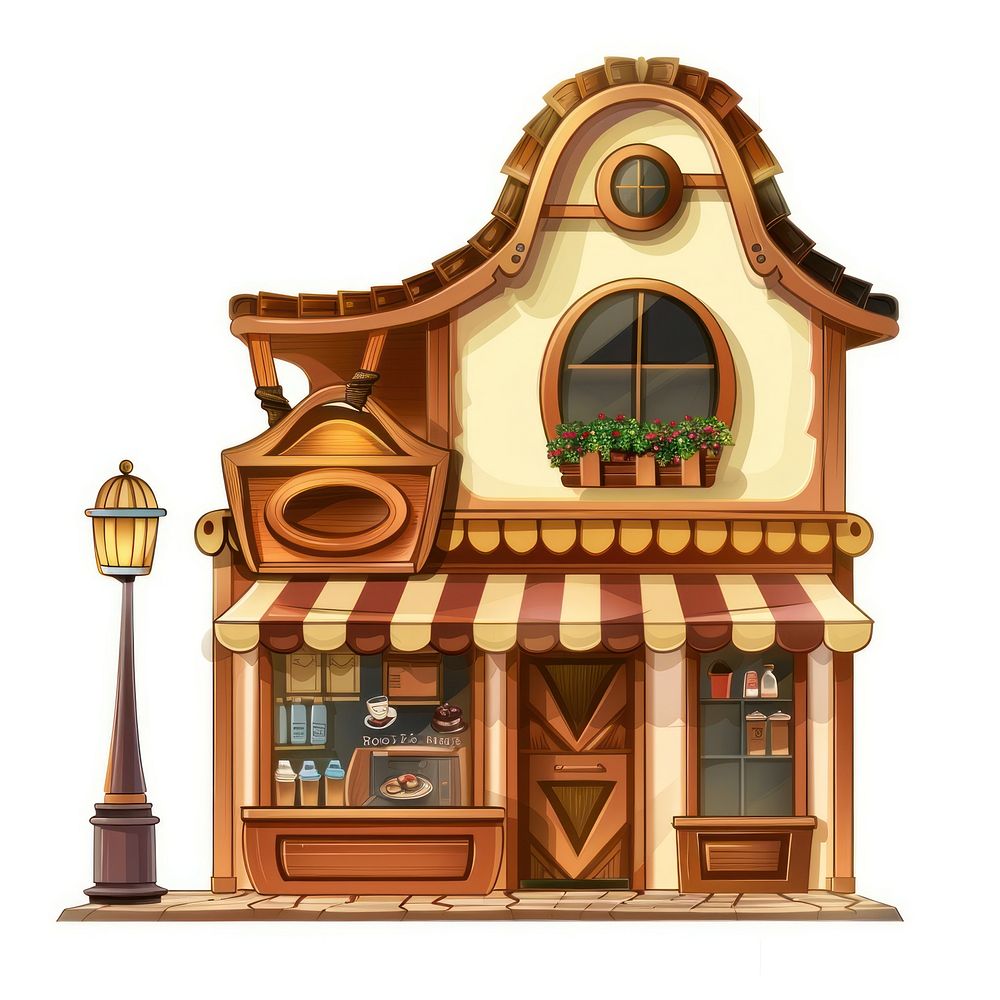 Cartoon of coffee shop architecture building confectionery.
