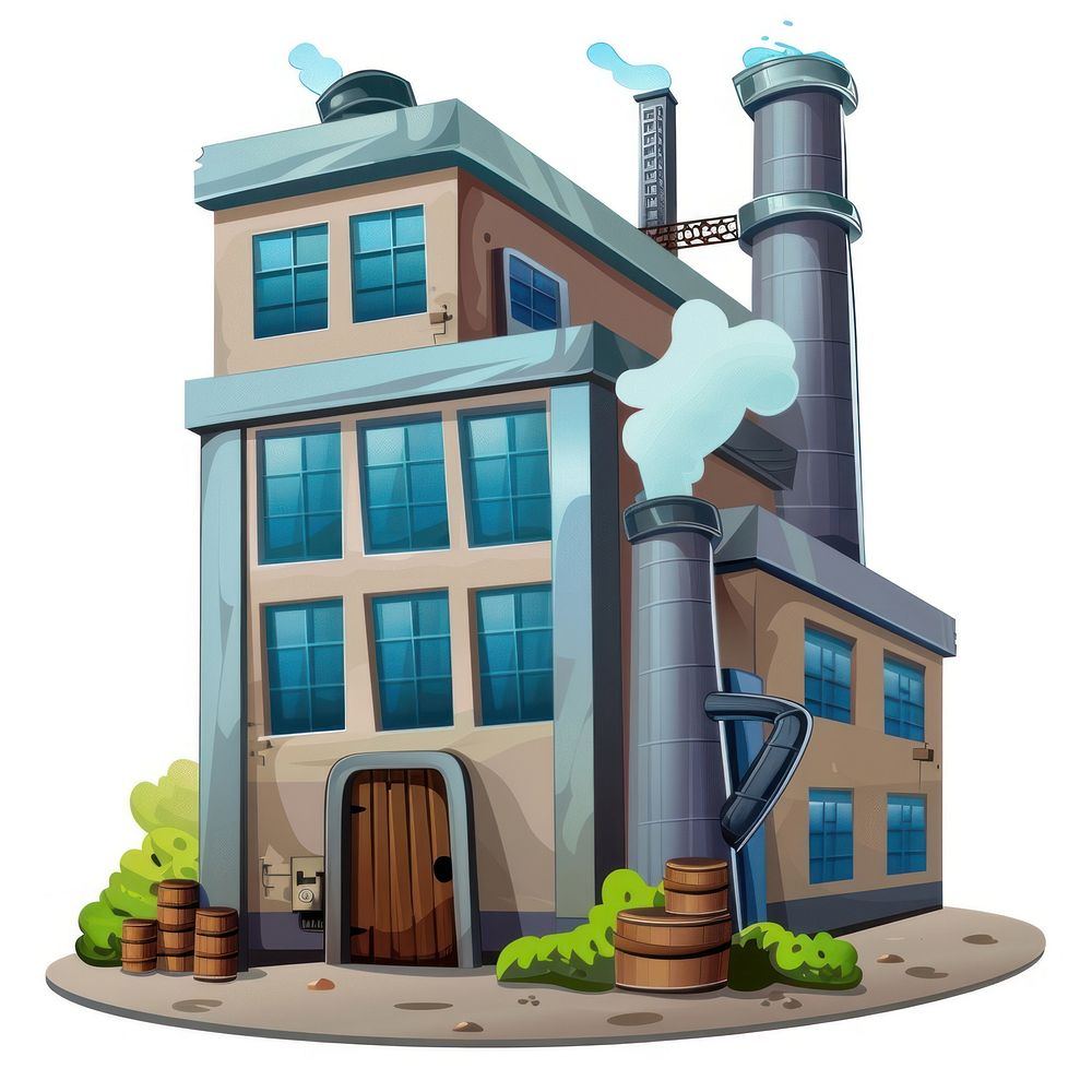 Cartoon of factory architecture building city.