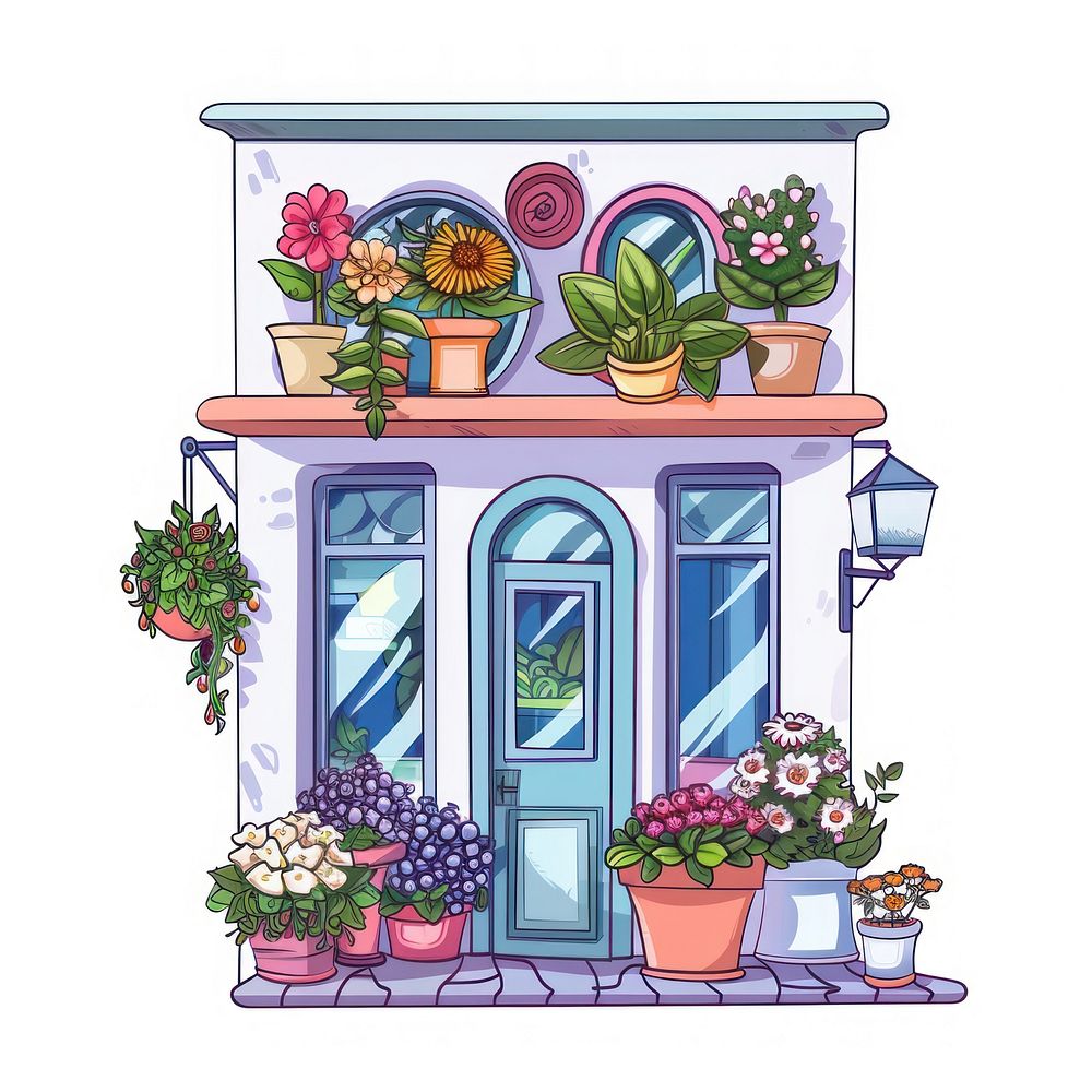 Cartoon of flower shop architecture building drawing.