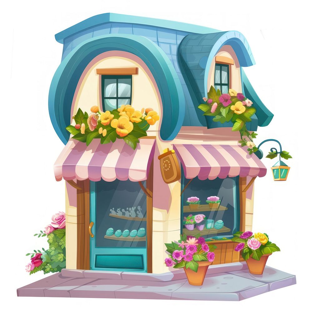 Cartoon of flower shop architecture building house.