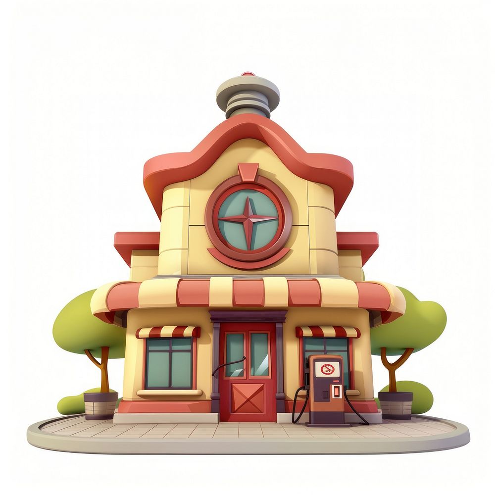 Cartoon of gas station architecture building playhouse.