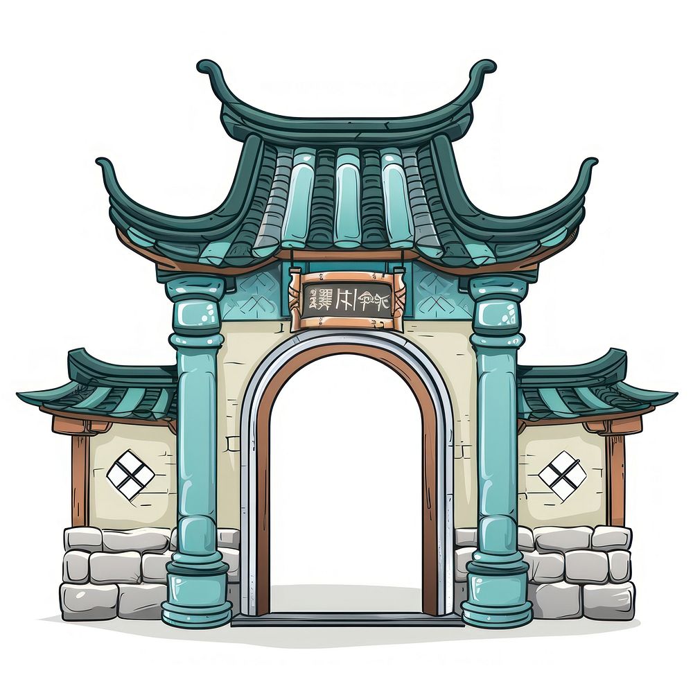 Cartoon of gate architecture building white background.