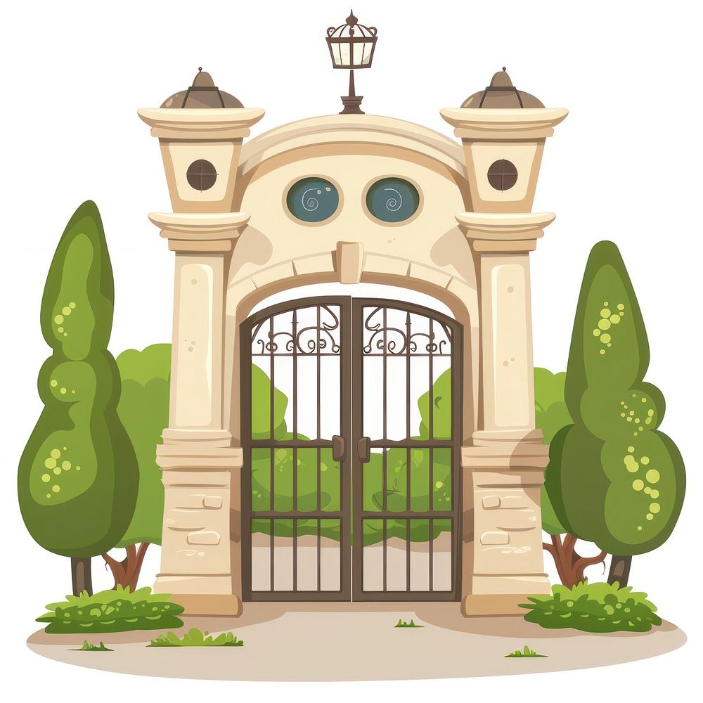 Cartoon of gate architecture building outdoors.