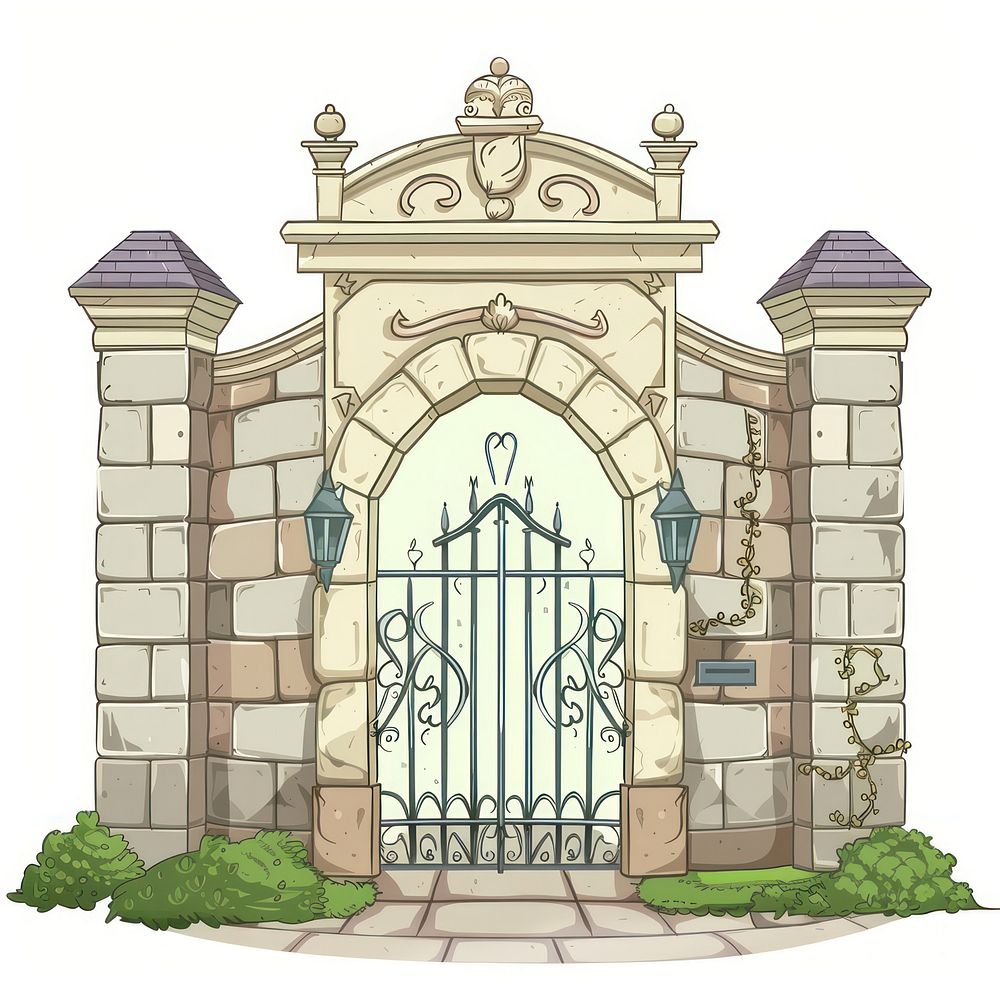 Cartoon of gate architecture building protection.