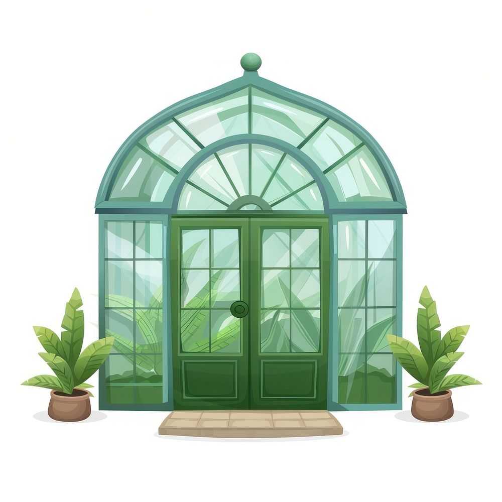 Cartoon of greenhouse architecture building plant.