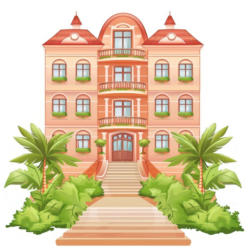 Cartoon of hotel architecture building house.