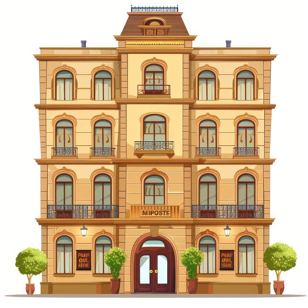 Cartoon of hotel architecture building house.