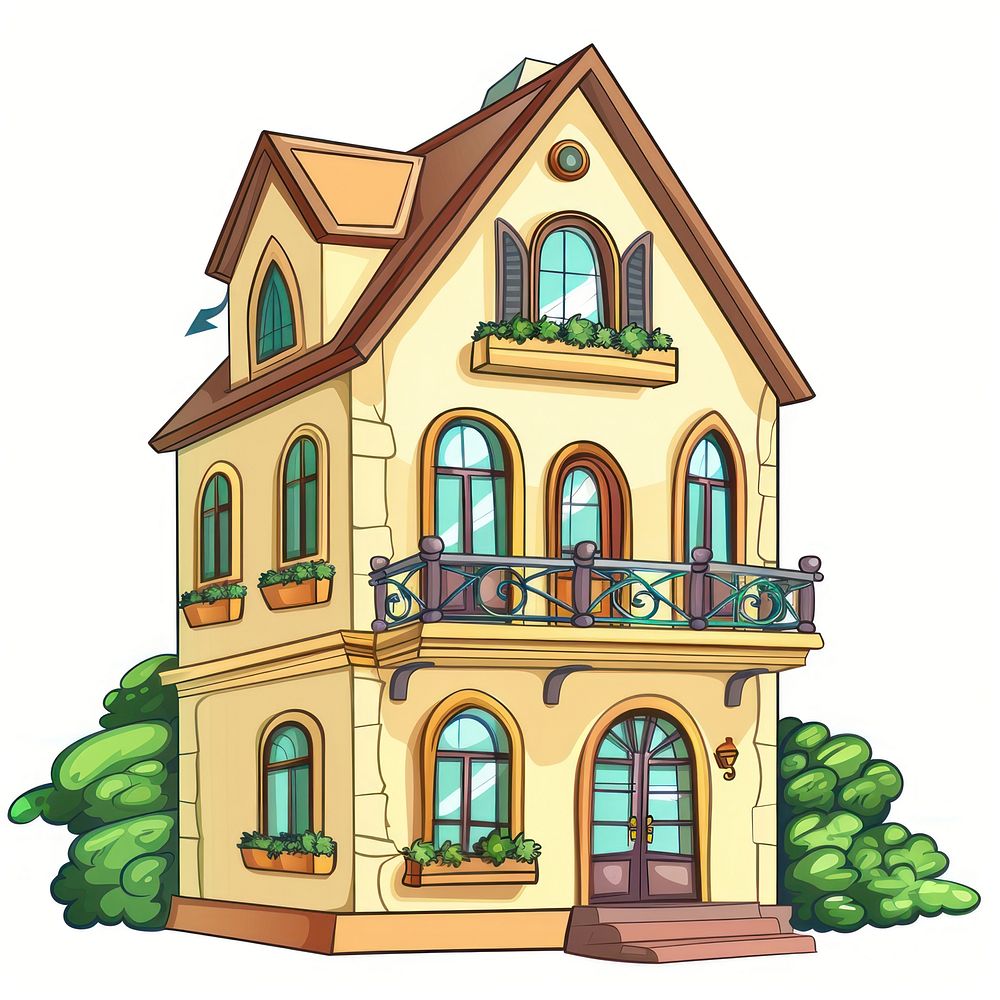 Cartoon of house with balcony architecture building cottage.