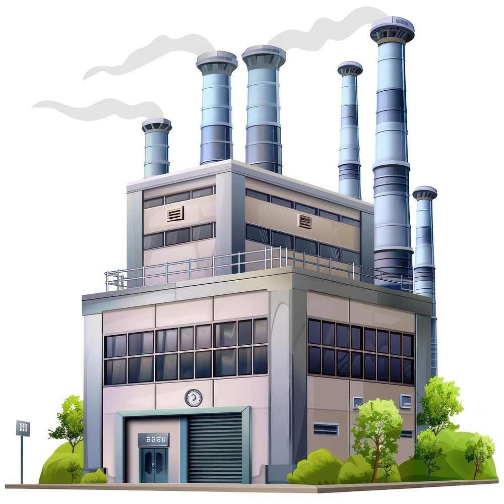 Cartoon of industry building architecture factory technology.