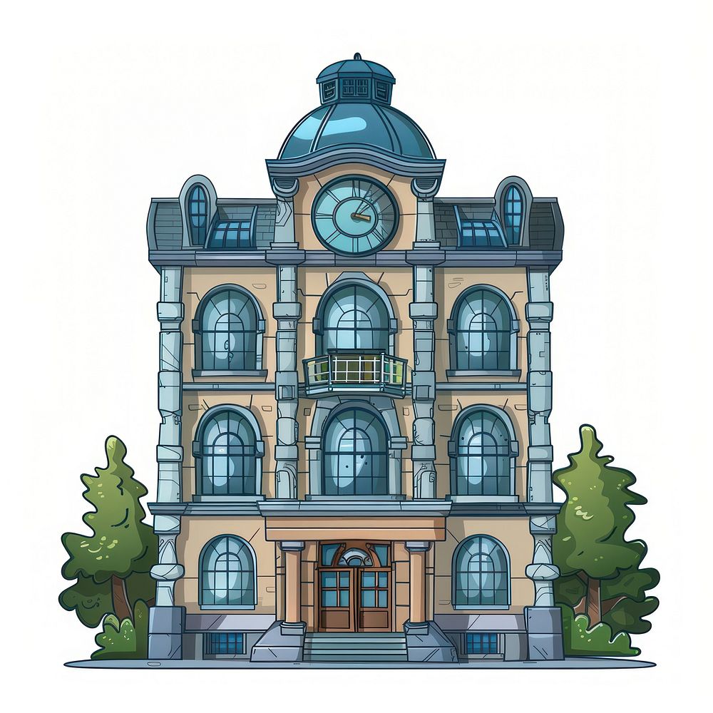 Cartoon of laboratory architecture building tower.