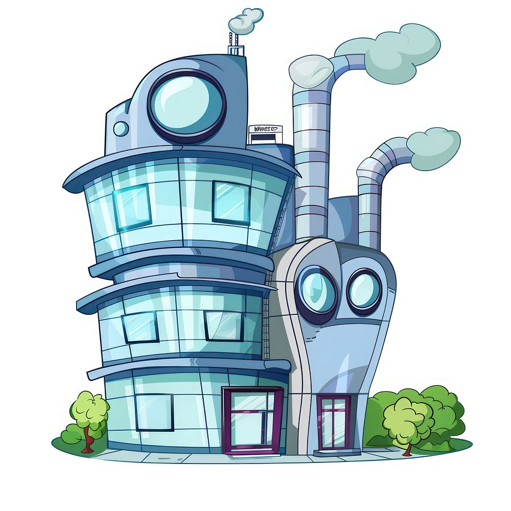 Cartoon of laboratory architecture building lighthouse.