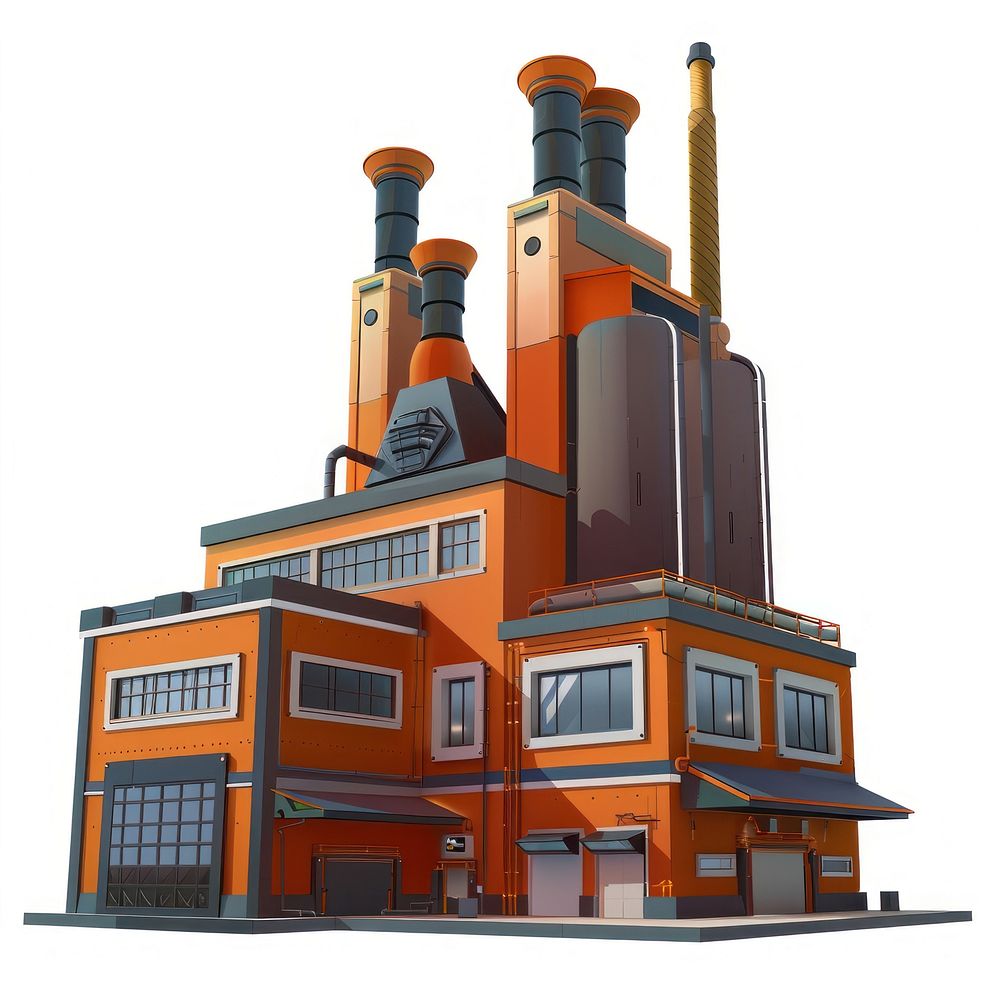 Cartoon of manufacturing factory architecture building white background.