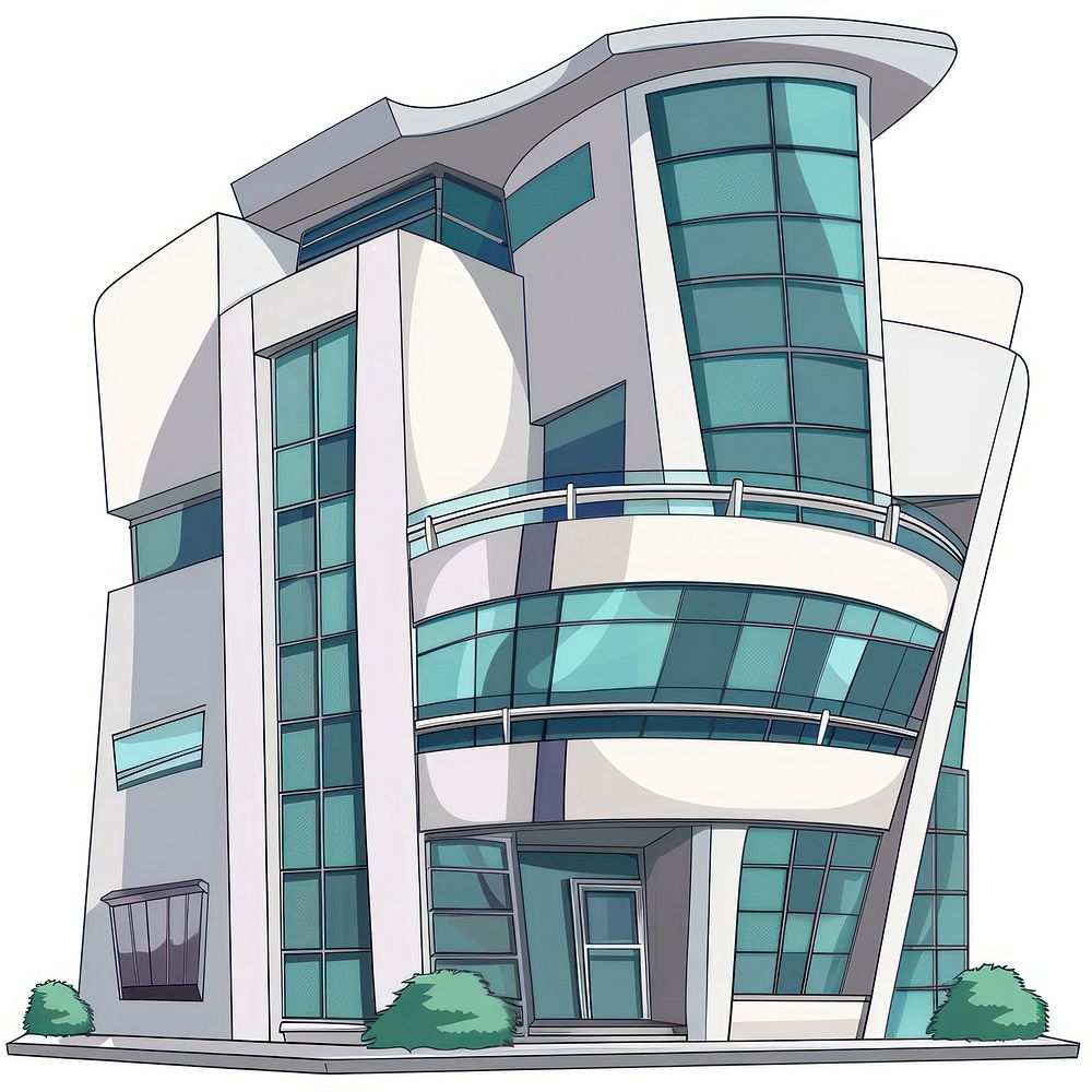 Cartoon of modern architecture building city white background.