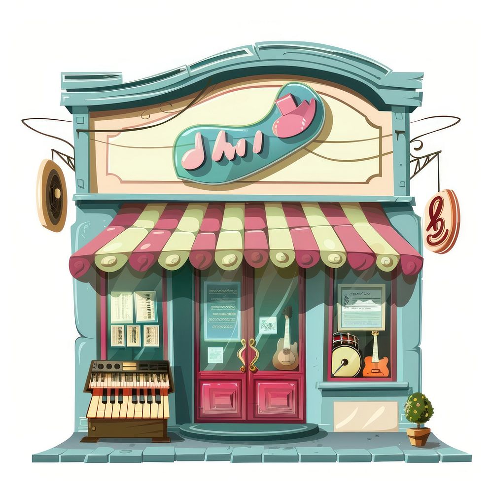 Cartoon of music shop architecture building confectionery.