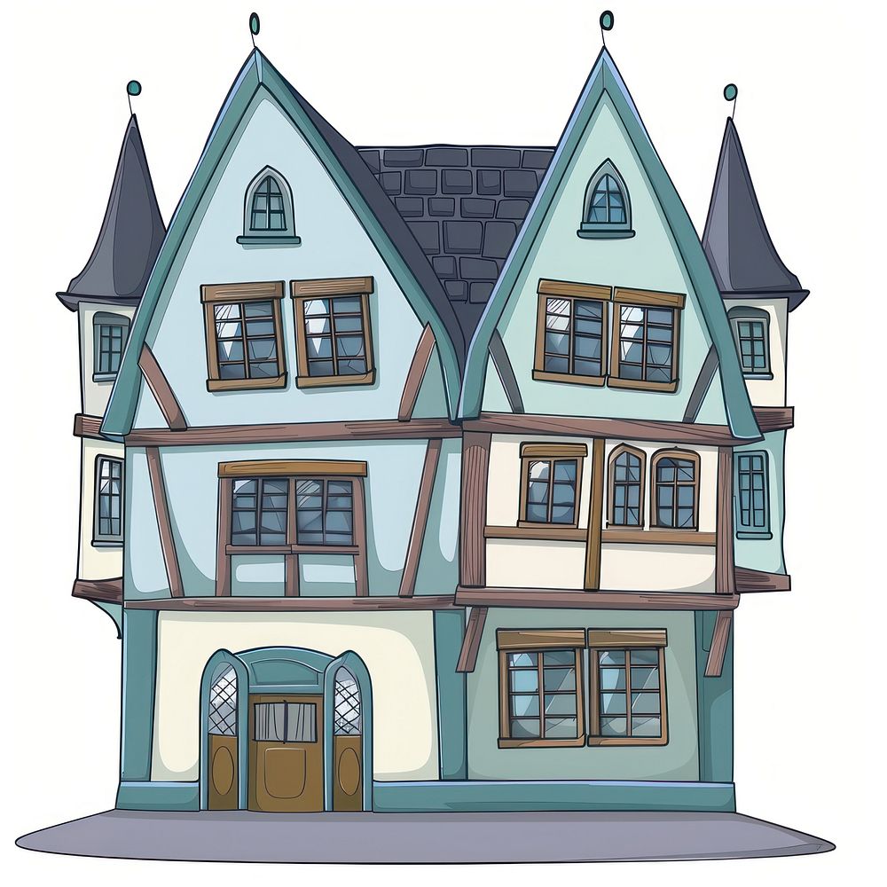 Cartoon of nordic architecture building house.