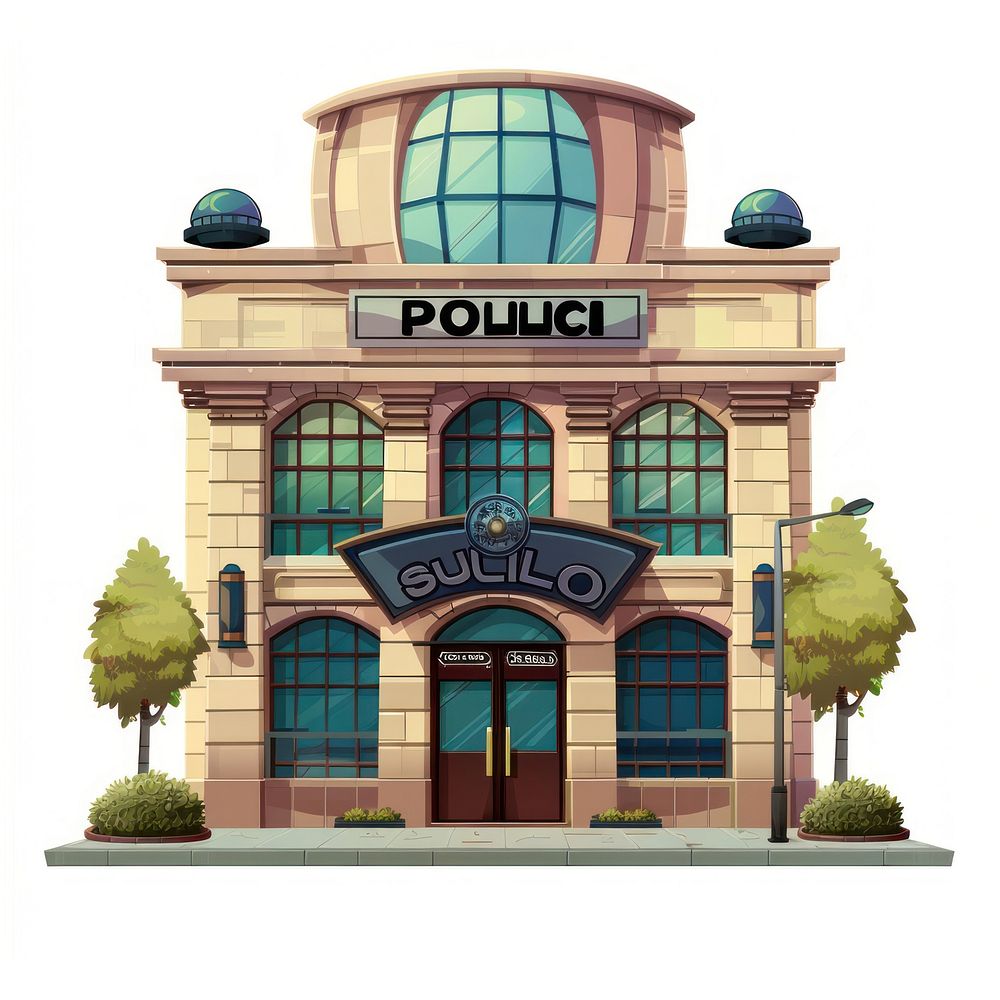 Cartoon of police station architecture building city.