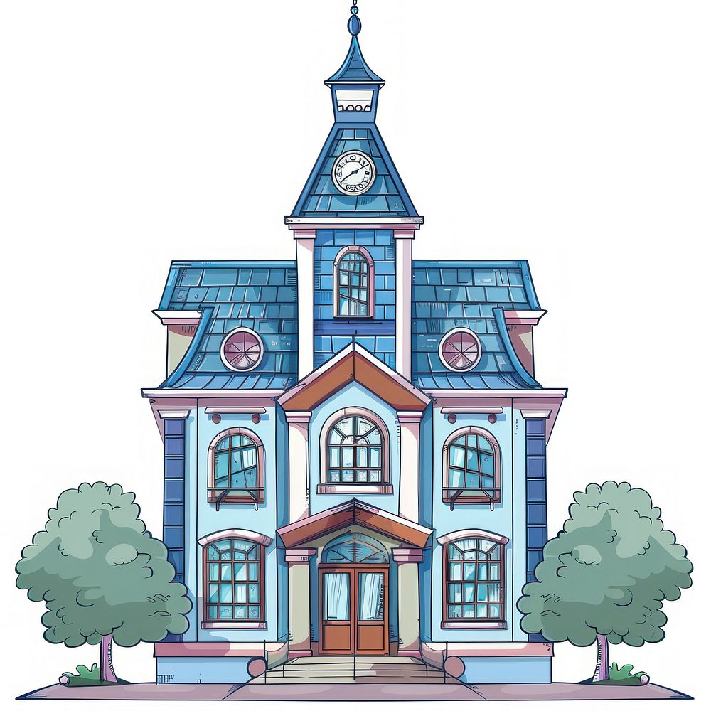 Cartoon of primary school architecture building drawing.