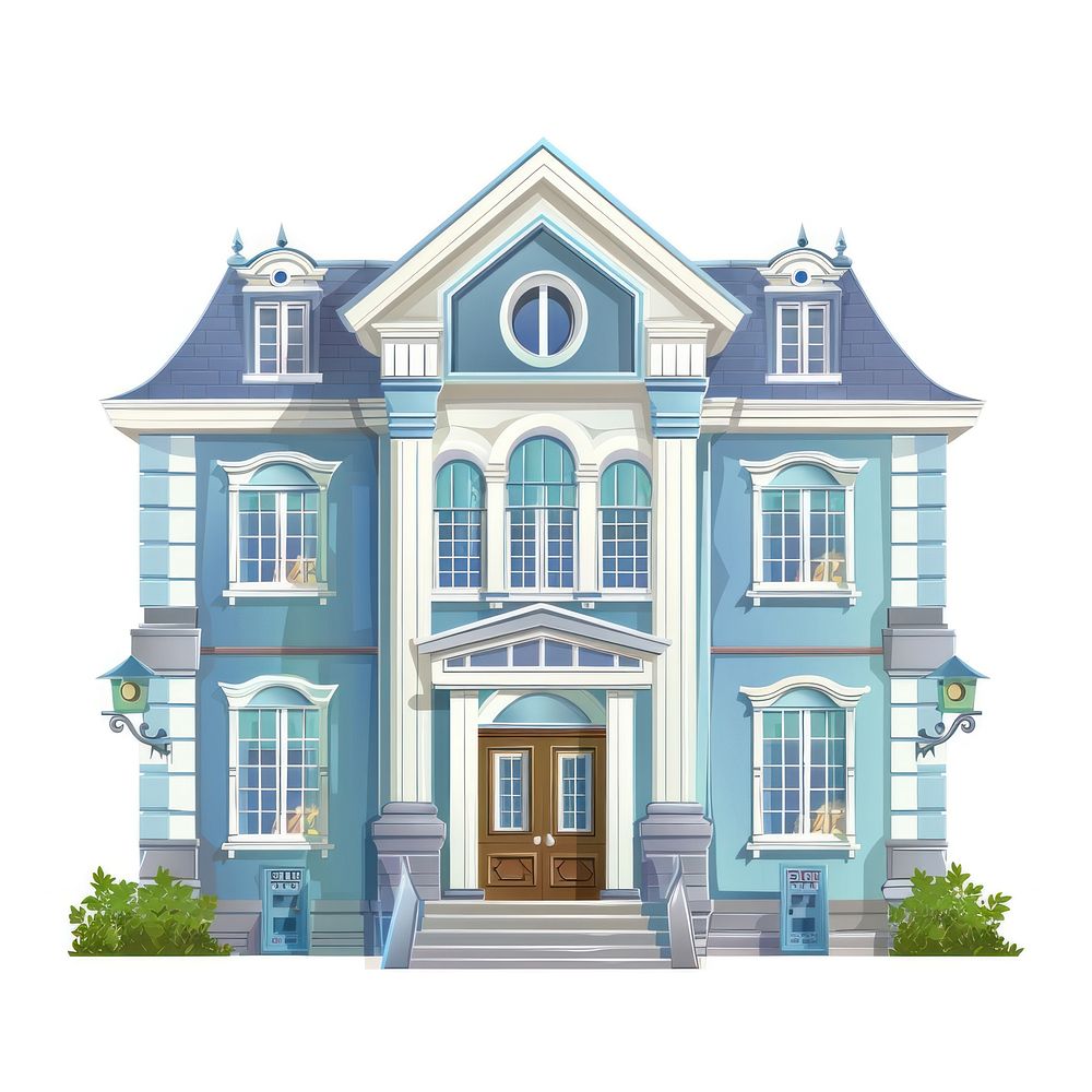 Cartoon of primary school architecture building house.