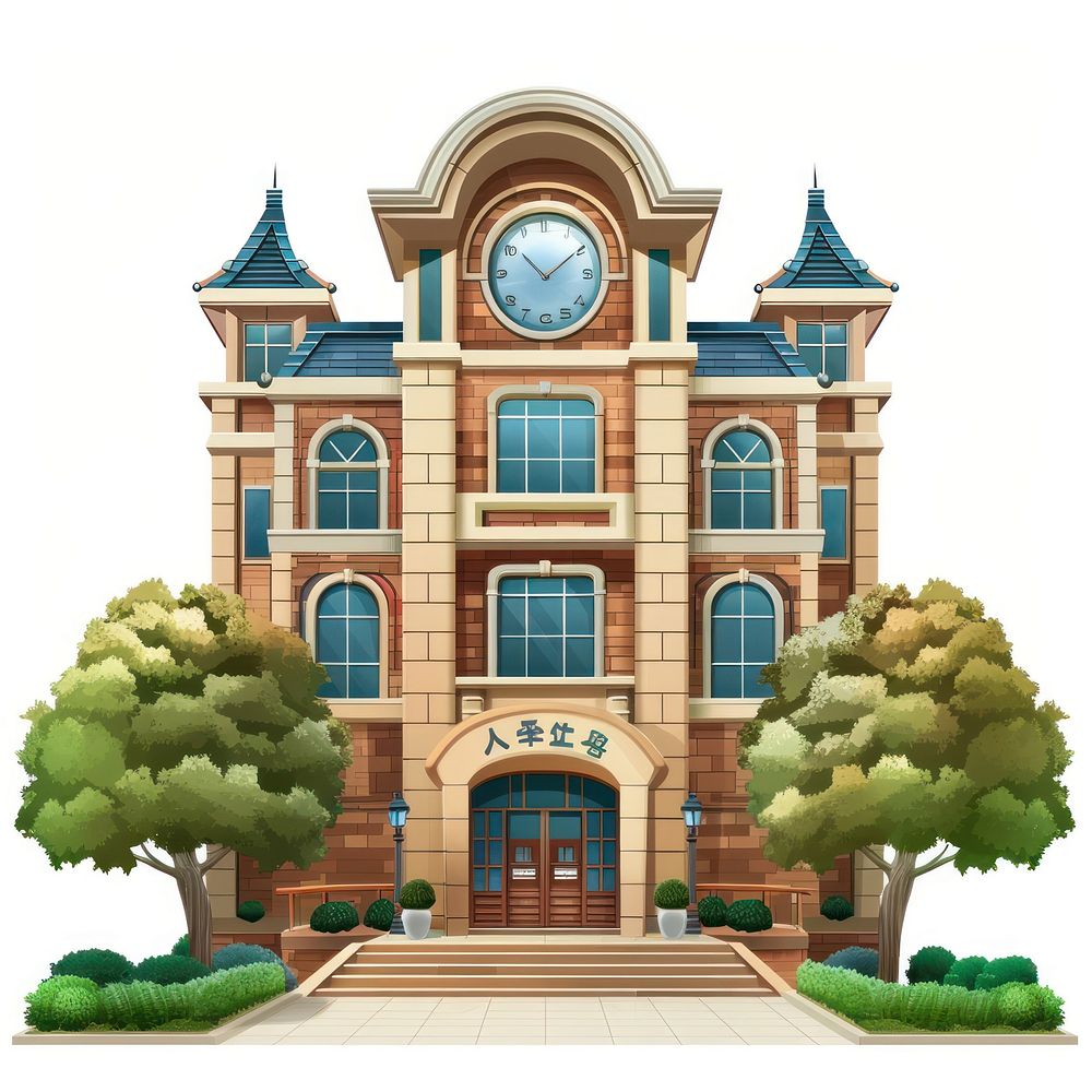 Cartoon of primary school architecture building house.