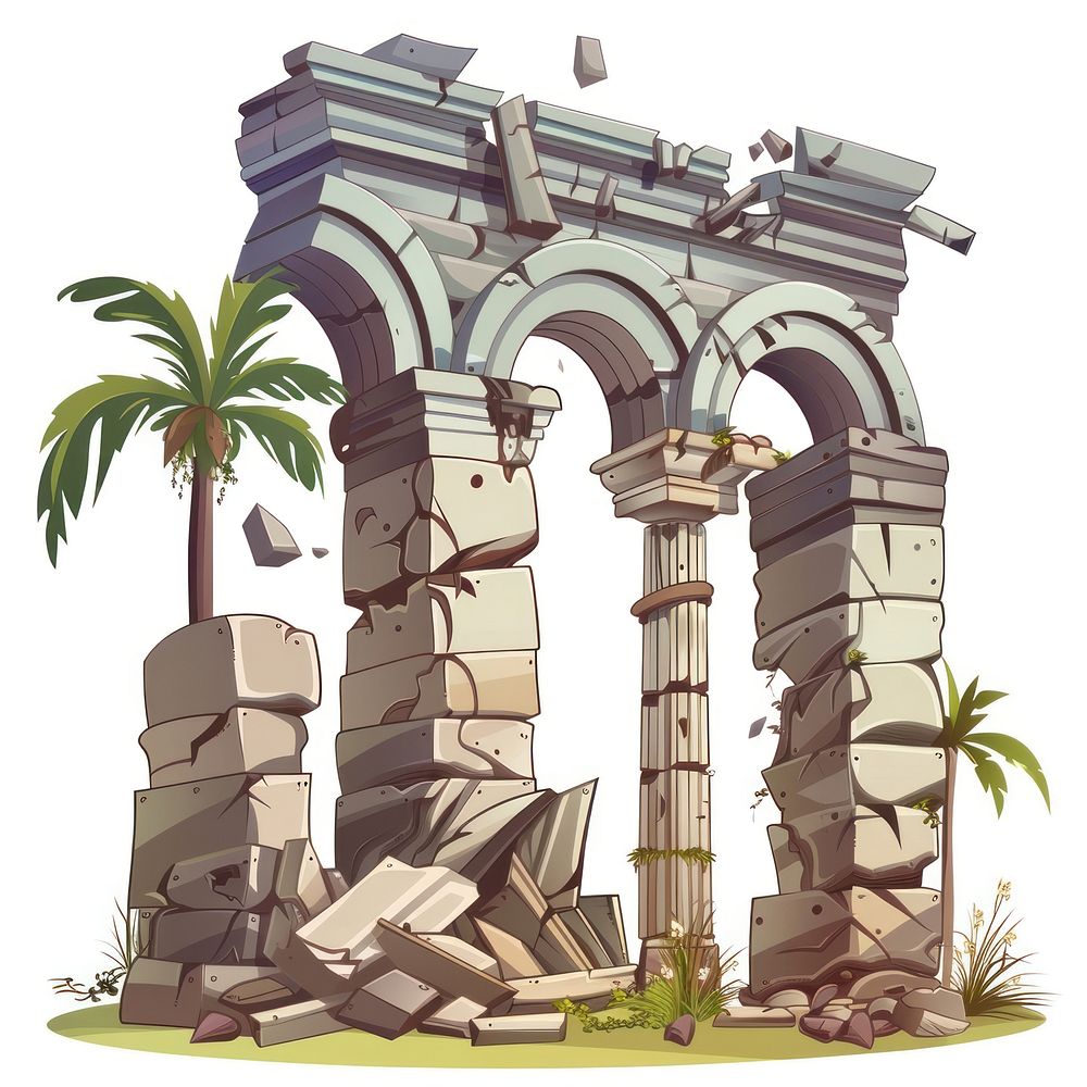 Cartoon of ruins architecture column outdoors.