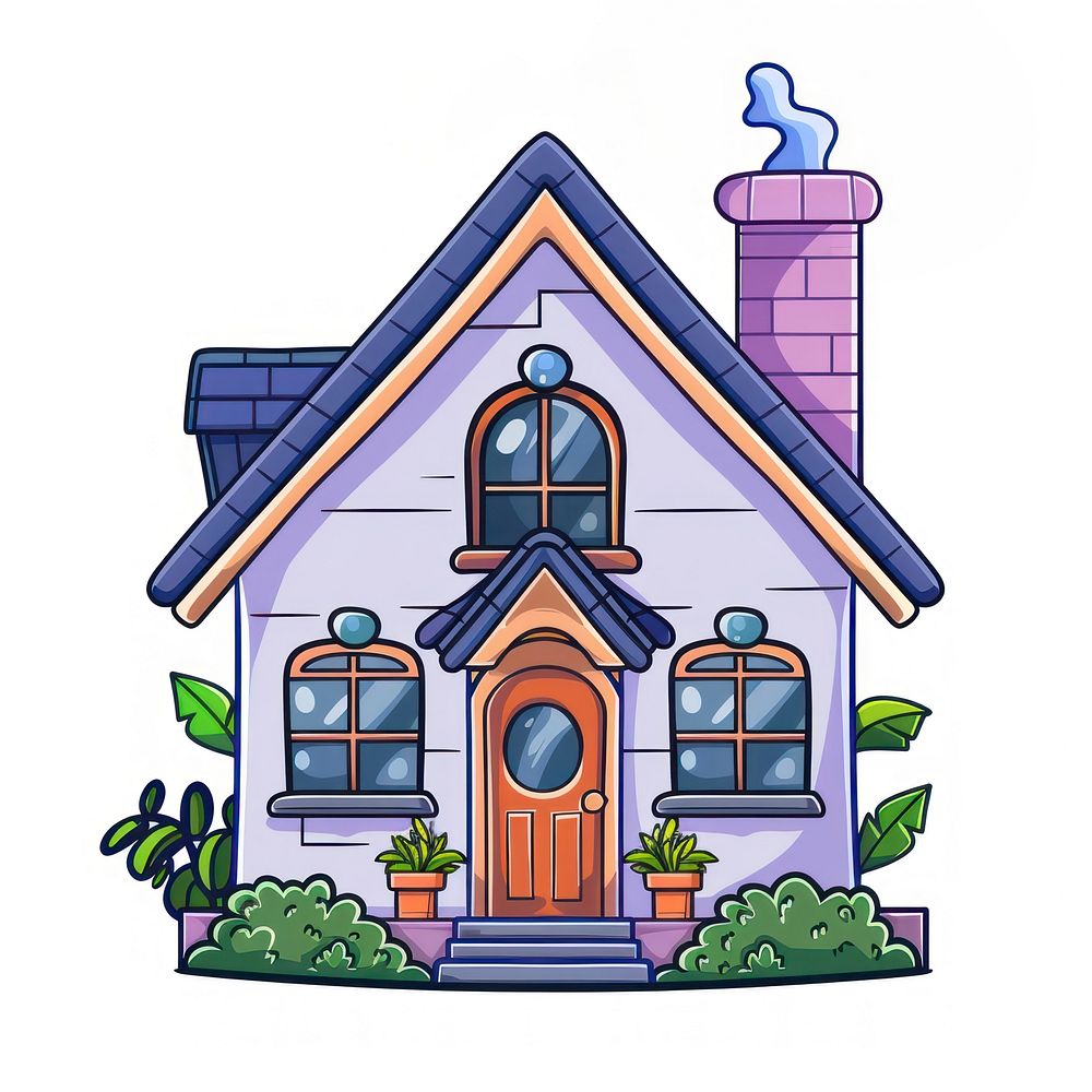 Cartoon of smart home architecture building cottage.