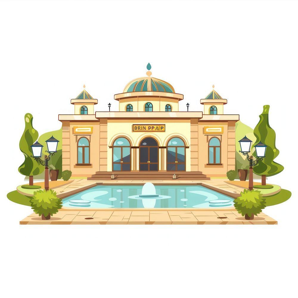 Cartoon of spa architecture building house.