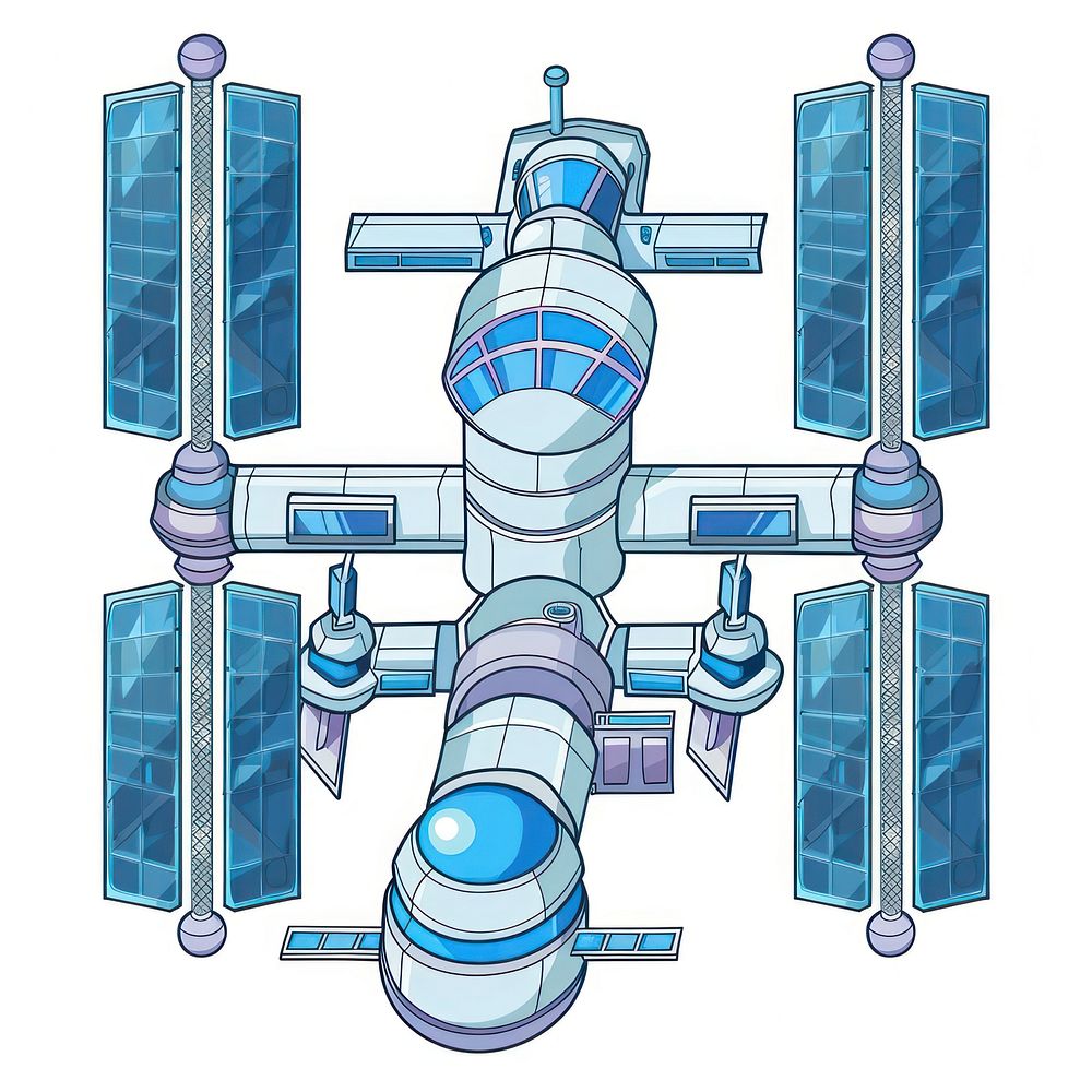 Cartoon of space station machine diagram spacecraft.