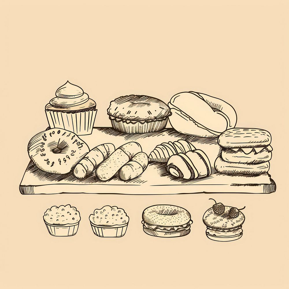 Hand drawn of bakery drawing sketch monochrome.