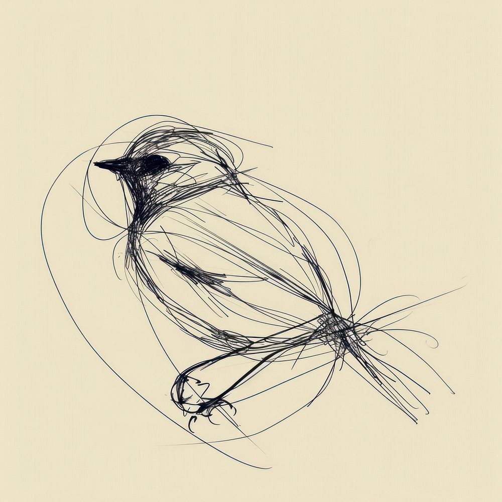 Hand drawn of bird drawing sketch art.