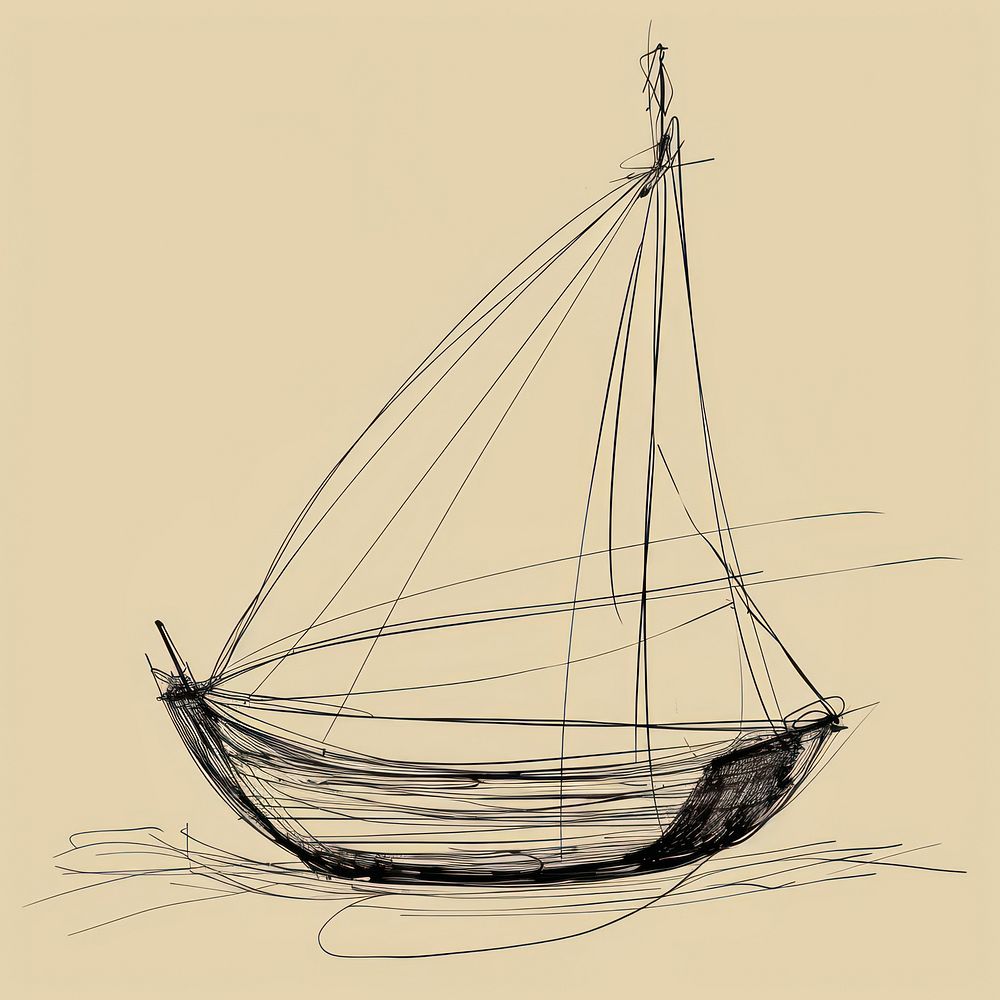 Hand drawn of boat drawing sketch sailboat.