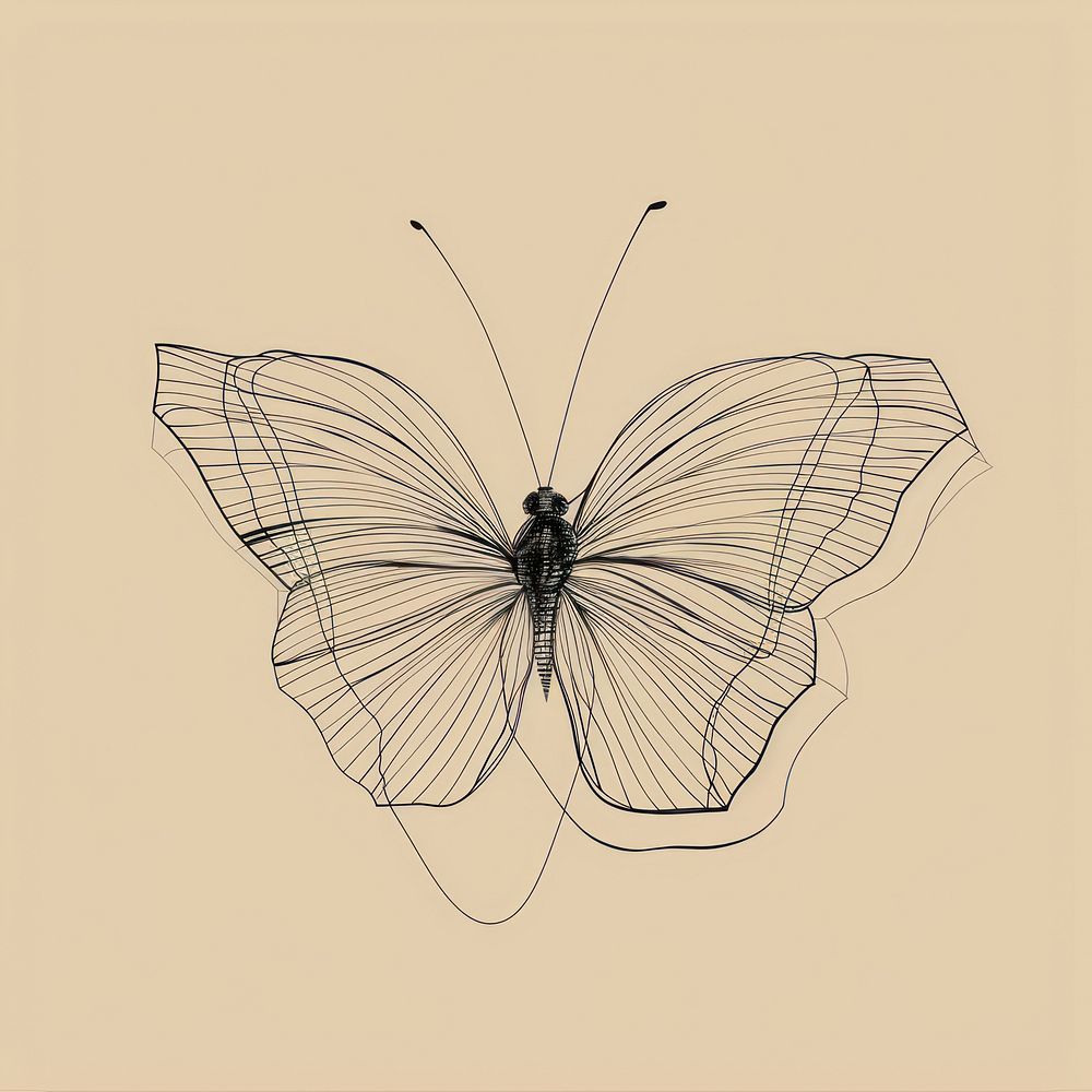 Hand drawn of butterfly drawing sketch monochrome.